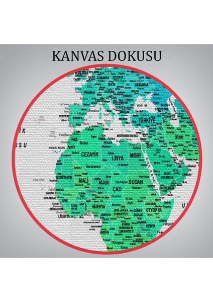 Türkçe Dünya Haritası Dekoratif Kanvas Tablo Son Derece Detaylı 1638