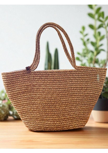 Plaj Çantası -Xl- Günlük Çanta - Hasır Jüt - El Çantası - Kol Çantası - %100 Yerli - El Yapımı 27X30