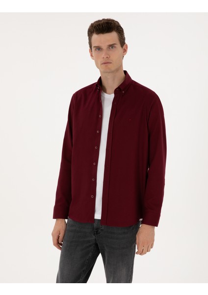 Erkek Bordo Regular Fit Uzun Kollu Gömlek 50316736-VR014