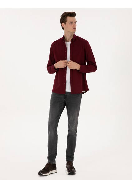 Erkek Bordo Regular Fit Uzun Kollu Gömlek 50316736-VR014 fırsatları