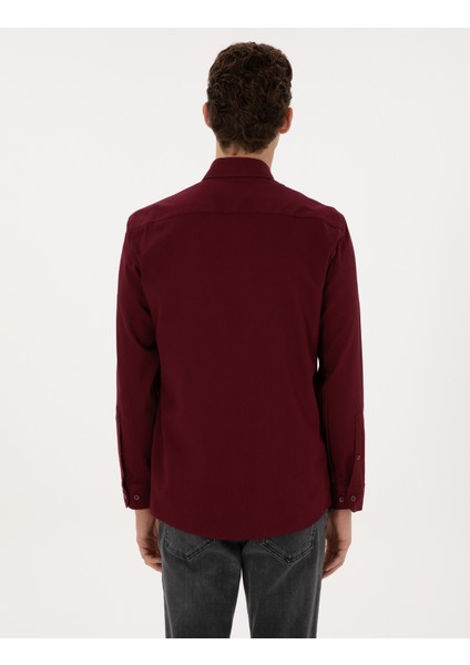 Erkek Bordo Regular Fit Uzun Kollu Gömlek 50316736-VR014 indirimleri