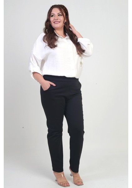 Kadın Beli Lastikli Yandan Cepli Full Likra Çelik Klasik Paça Büyük Beden Pantolon modelleri