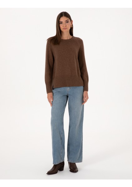 Kadın Kahverengi Comfort Fit Yün Karışımlı Kazak 50316659-VR029 fırsatları