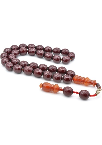 Dabbas Imzalı Beyzi Kesim Bordo Sıkma Kehribar Tesbih Iri Boy