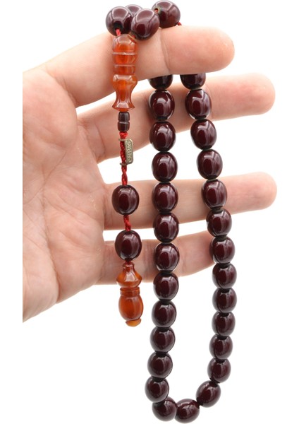 Dabbas Imzalı Beyzi Kesim Bordo Sıkma Kehribar Tesbih Iri Boy fırsatları