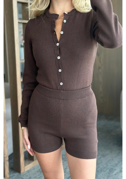 Kahverengi Bodysuit Hırka Şort Triko Takım fiyatları