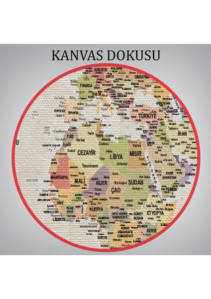 Türkçe Dünya Haritası Ayrıntılı Eğitici-Öğretici Okyanuslu Dekoratif Kanvas Tablo 2530