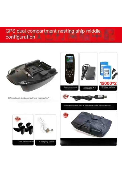 Sazan Yemleme (Tekne Botu)Gps Model Eve Dünüş Oto Pilot Renkli Kumanda 12000MH 2 Pille Çantalı