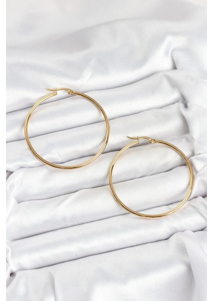 316L Çelik Gold Renk 45 mm Halka Kadın Küpe