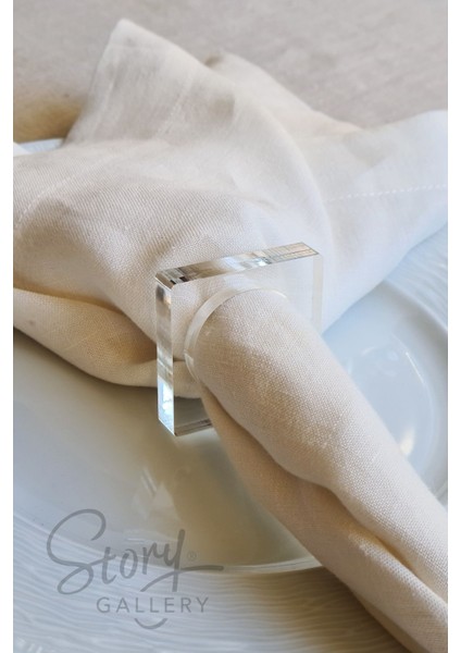 Şeffaf Kare Desenli 6'lı Akrilik Peçete Yüzüğü, 10 mm Kalınlık