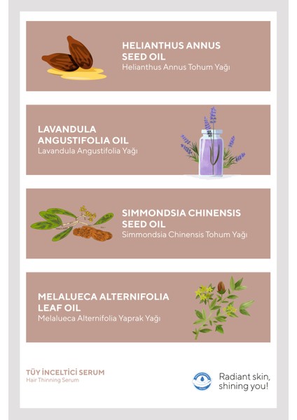 Tüy İnceltici ve Nemlendirici Serum 30 ml (Ay Çiçek Yağı, Jojoba Yağı,Lavanta Yağı,Çay Ağacı Yağı)