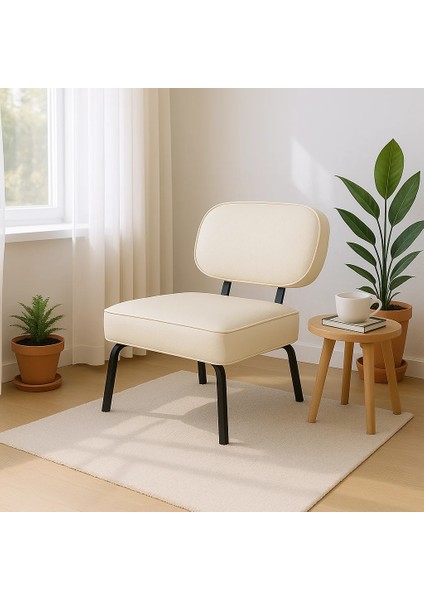 - Luna Model Modern Tekli Koltuk Berjer Sandalye - Deri Kumaş - Krem