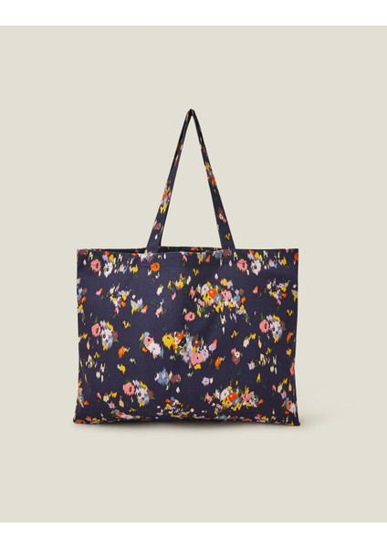Floral Prınted Shopper Navy