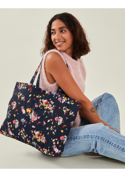 Floral Prınted Shopper Navy fırsatları
