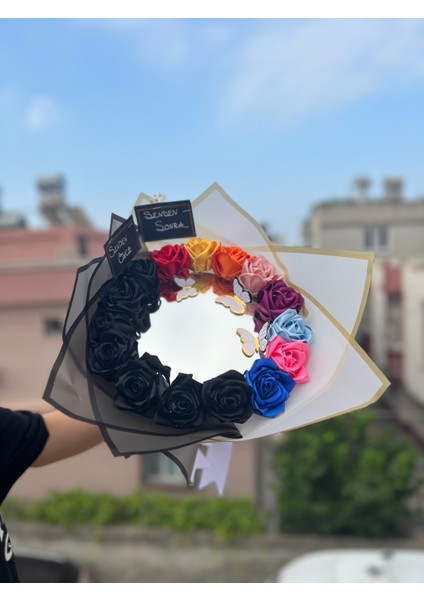 Senden Önce Senden Sonra Gül Buketi Aynalı Gül Buketi Solmayan Kelebek Detaylı Yapay Cicek