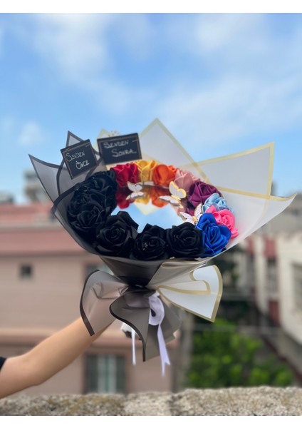 Senden Önce Senden Sonra Gül Buketi Aynalı Gül Buketi Solmayan Kelebek Detaylı Yapay Cicek fiyatları