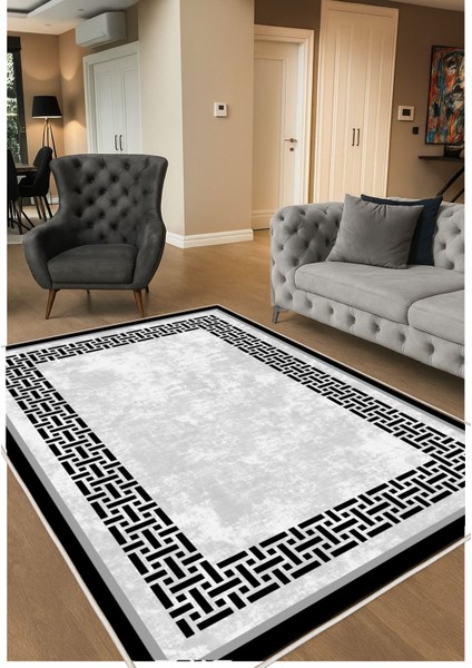 Gri Dijital Baskı Salon Halısı Kaymaz Tabanlı Yıkanabilir Halı Yolluk