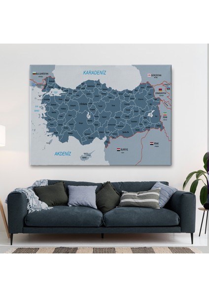Türkiye Haritası Kanvas Tablo Sınır Komşulu Eğitici ve Öğretici Dekoratif Tablo 3093 fiyatları