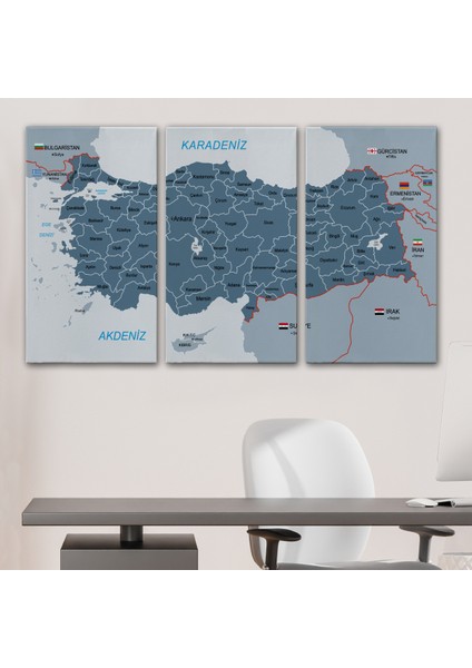 Türkiye Haritası Kanvas Tablo Sınır Komşulu Eğitici ve Öğretici Dekoratif Tablo 3093 modelleri