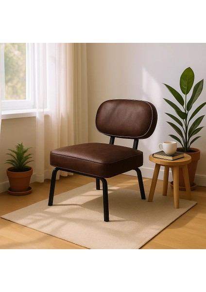 - Luna Model Modern Tekli Koltuk Berjer Sandalye - Deri Kumaş - Acı Kahve