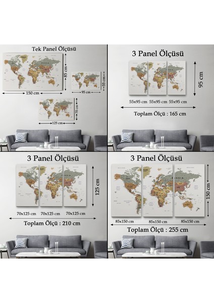 Detaylı Dünya Haritası Dekoratif Renkli Zeminli Kanvas Tablo 1702 fırsatları
