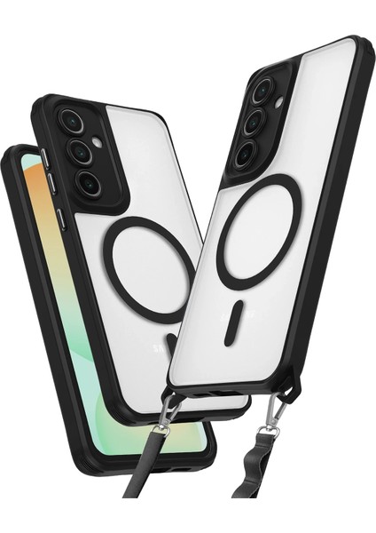 Samsung Galaxy S23 Fe Premium Enka Magsafe Kılıf – Şeffaf Crystal Clear Tasarım, Askı Aparatlı Dayanıklı Kapak - Siyah