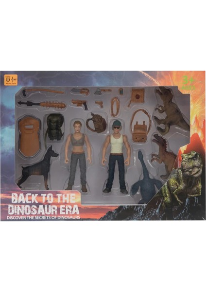 Kadın Erkek Figürlü 3 Dinozorlu ve Aksesuarlı Oyun Seti