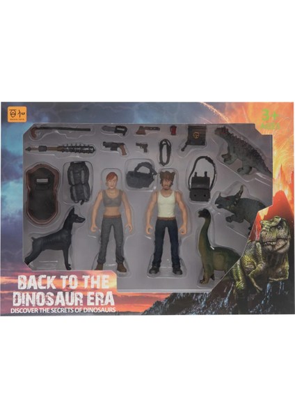 Kadın Erkek Figürlü 3 Dinozorlu ve Aksesuarlı Oyun Seti modelleri