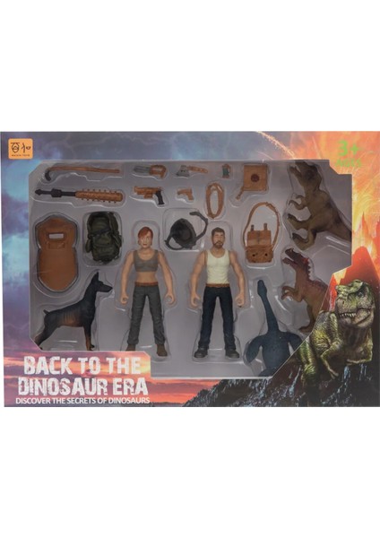 Kadın Erkek Figürlü 3 Dinozorlu ve Aksesuarlı Oyun Seti
