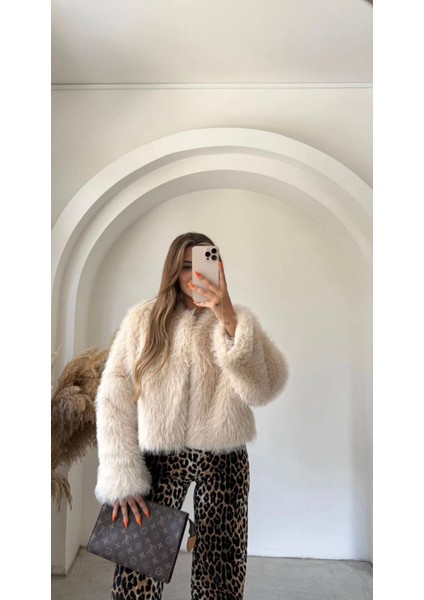 Kadın Suni Kürk Yumuşak Dokulu Crop Ceket