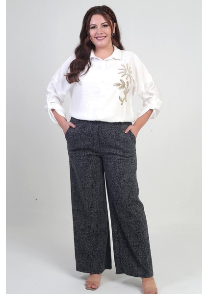 Kadın Beli Lastiki Cepli Karyağdı B.üyük Beden Palazzo Pantolon