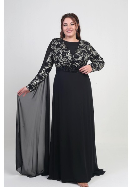 Kadın Kruvaze Yaka Görünümlü Pullu Astarlı Şifon Uzun B.b. Elbise fırsatları