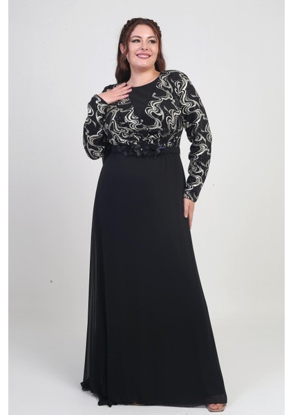 Kadın Kruvaze Yaka Görünümlü Pullu Astarlı Şifon Uzun B.b. Elbise indirimleri