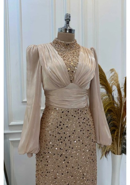 Pul Payet Balon Kollu Tesettür Abiye fiyatları