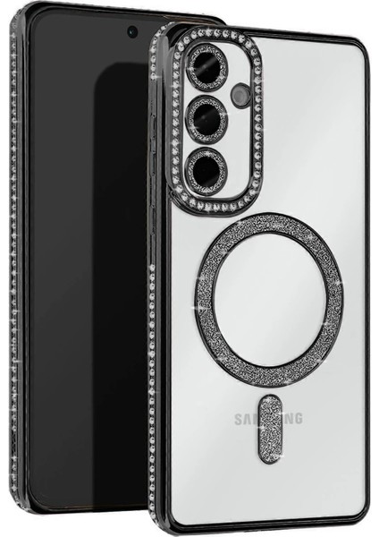 Samsung Galaxy S25 Plus Kılıf Aurora Luxe Glitter Magsafe Kılıf – Premium Şeffaf Parıltılı Kapak - Siyah