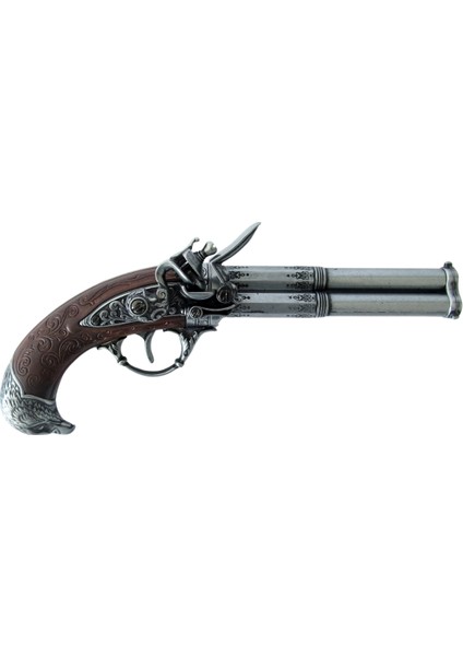 Denix 18. Yüzyıl Fransa 3 Namlulu Çakmaktaşlı Model Metal Koleksiyonluk Dekoratif Obje