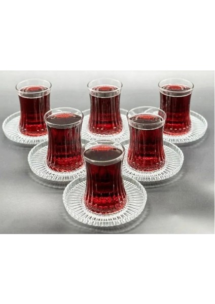 12 Parça Turuncu Çay Bardağı ve Tabağı Seti, 6 Kişilik, Şık ve Dayanıklı