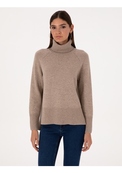 Kadın Vizon Comfort Fit Yün Karışımlı Kazak 50316667-VR052