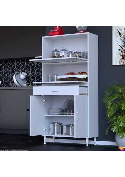 Vio (85X163,4X32,5 Cm) Yeni Çekmeceli, Kapaklı, Ekmeklikli, Çok Amaçlı Mutfak Dolabı. fiyatları