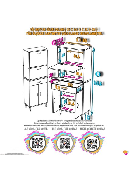 Vio (85X163,4X32,5 Cm) Yeni Çekmeceli, Kapaklı, Ekmeklikli, Çok Amaçlı Mutfak Dolabı. fırsatları