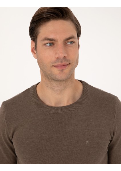 Erkek Vizon Melanj Slim Fit Bisiklet Yaka Basic Triko Kazak 50315509-VR174 fiyatları