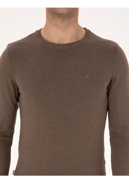 Erkek Vizon Melanj Slim Fit Bisiklet Yaka Basic Triko Kazak 50315509-VR174