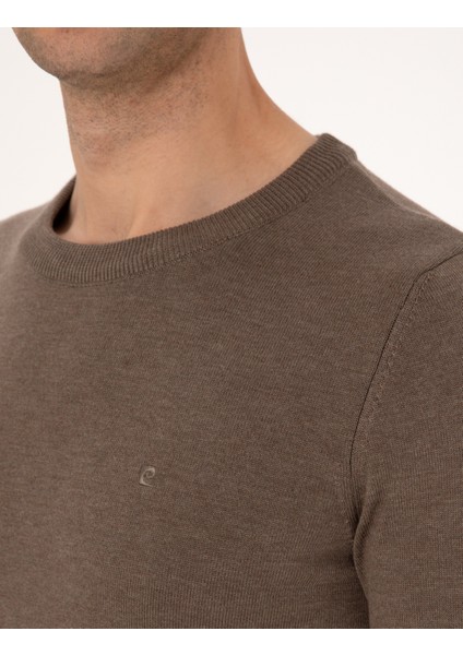 Erkek Vizon Melanj Slim Fit Bisiklet Yaka Basic Triko Kazak 50315509-VR174