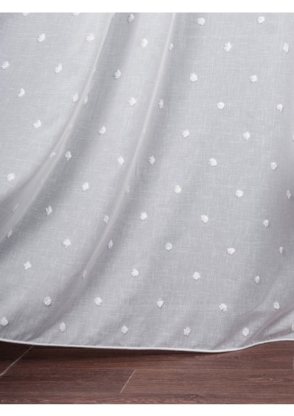 Ponpon Desenli Keten Düz Tül Perde Gramajlı (1/3 Sık Pile)