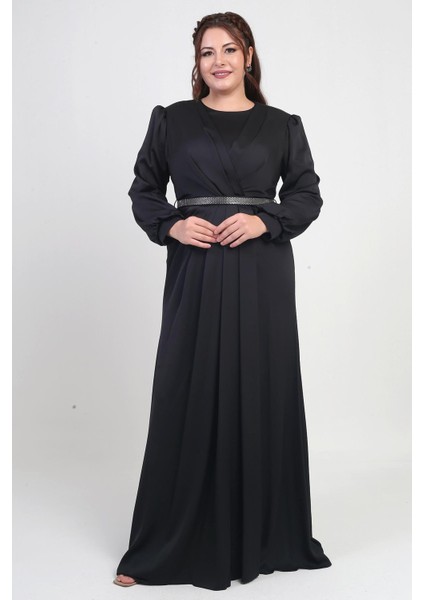 Kadın Kruvaze Yaka Görünümlü Pileli Astarlı Uzun Saten B.b. Elbise modelleri