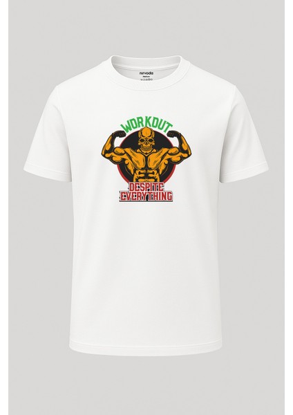 Kaslı Kurukafa Baskılı Loose Fit Bisiklet Yaka Unisex Tişört