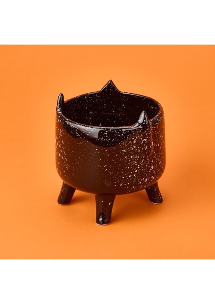 Ayaklı Seramik Saksı - Siyah - 14X14X15,5 cm