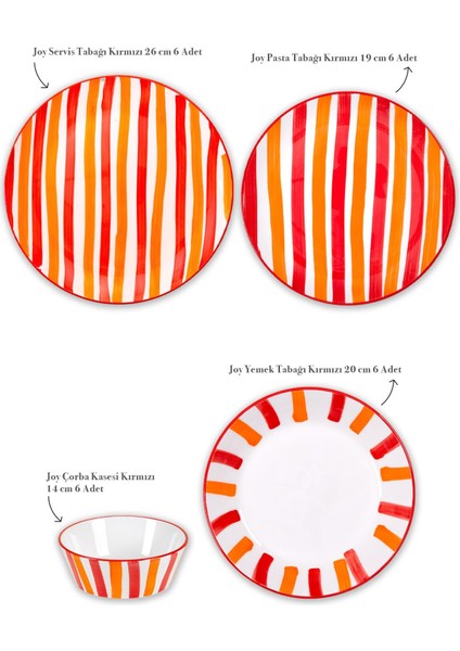 Joy Yemek Takımı 6 Kişilik 24 Parça Kırmızı 2402 fiyatları