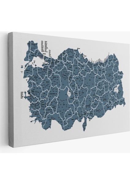 Türkiye Haritası Kanvas Tablo Il ve Ilçeli Ayrıntılı Eğitici Dekoratif Tablo 3037