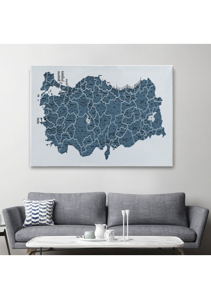 Türkiye Haritası Kanvas Tablo Il ve Ilçeli Ayrıntılı Eğitici Dekoratif Tablo 3037 fiyatları